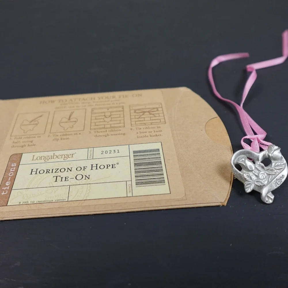 Longaberger 2003 Horizon of Hope Tie On Pin Heart Rose Silver Tone 20231